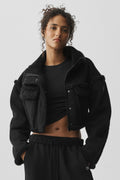 Faux Shearling Snowfall Cropped Jacket - Black
