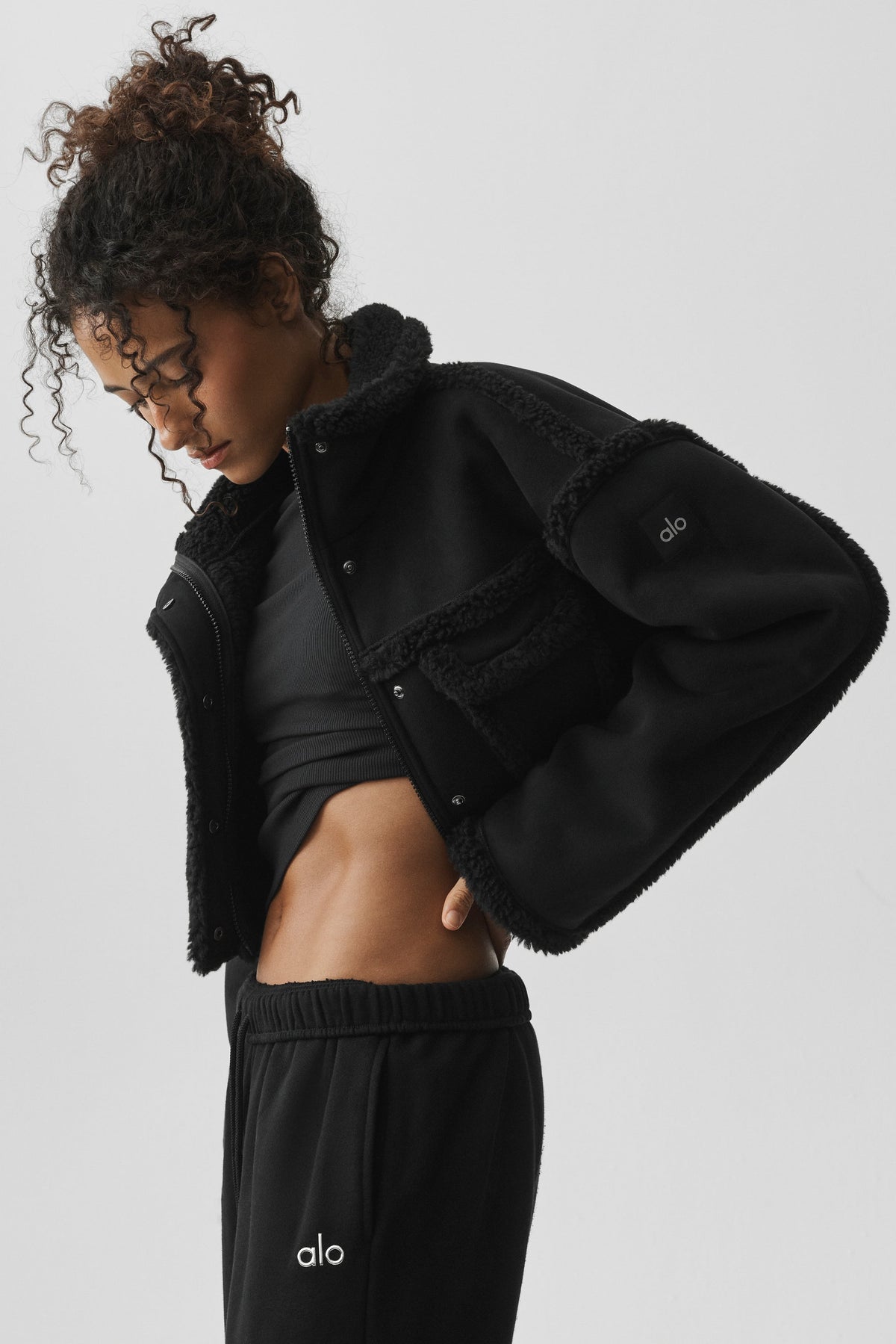 Faux Shearling Snowfall Cropped Jacket - Black