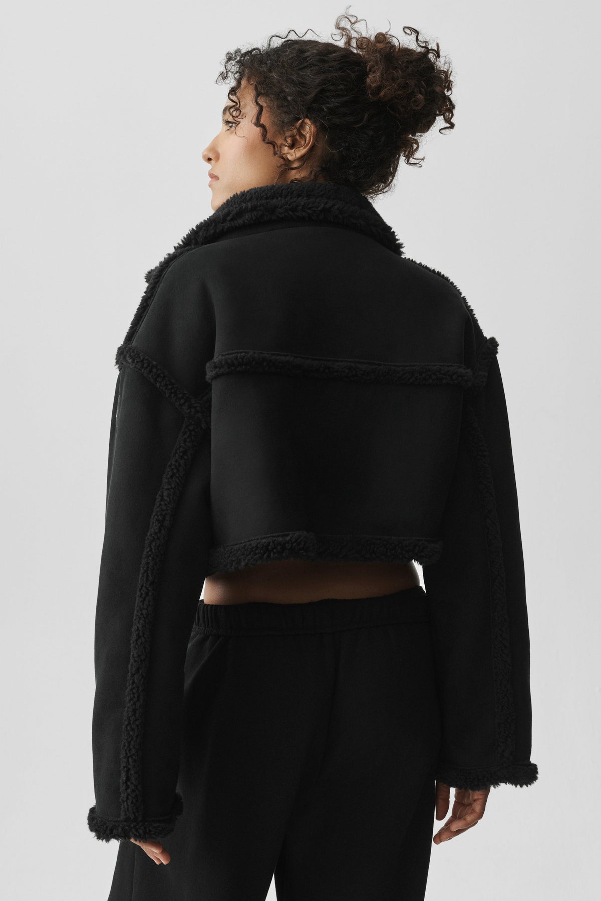 Faux Shearling Snowfall Cropped Jacket - Black